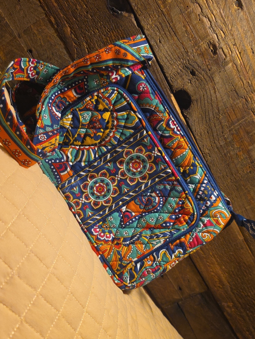 Vera Bradley Blue Teal Orange Quilted Floral Crossbody